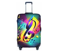 BREAUX Colorful Musical Notes print Trolley suitcase protective cover, high elasticity fabric, trolley suitcase cover, White, S