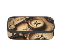 BREAUX Compass and Old World Map Printed Large Capacity Cosmetic Bag, Toiletries Bag, Stationery Organiser., Black, One Size, Floral