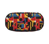 BREAUX Composition in Red Yellow Blue and Black print 300D Oxford Cloth Pencil Case Pouch, Double-Headed Zipper Design, Cosmetics and Organizer