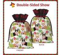 BREAUX Corgi Hawaiian Tropical Summer Pineapple print present bag, Wedding present bag, colour blocked linen drawstring tote bag, Black