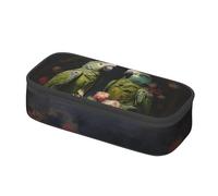 BREAUX Couple Parrots Olive print unisex pencil pouch, versatile stationery storage bag for office, travel or makeup