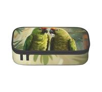 BREAUX Couple Parrots Olive print unisex pencil pouch, versatile stationery storage bag for office, travel or makeup