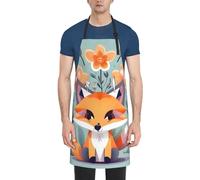 BREAUX Cute Animal Fox Flowers print Aprons, Kitchen Aprons, Cooking kitchen Aprons, Men's and Women's Aprons with Pockets, Black, One size