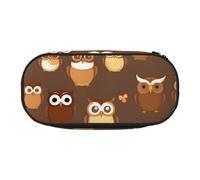 BREAUX Cute Brown Cartoon Owl print 300D Oxford Cloth Pencil Case Pouch, Double-Headed Zipper Design, Cosmetics and Organizer