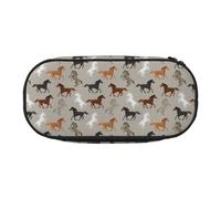 BREAUX Cute Horse print 300D Oxford Cloth Pencil Case Pouch, Double-Headed Zipper Design, Cosmetics and Organizer