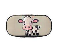 BREAUX Cute White Cow print 300D Oxford Cloth Pencil Case Pouch, Double-Headed Zipper Design, Cosmetics and Organizer