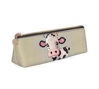 BREAUX Cute White Cow print Triangle leather stationery storage bag, fit for travel and cosmetics storage