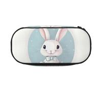 BREAUX Cute White Rabbit print print 300D Oxford Cloth Pencil Case Pouch, Double-Headed Zipper Design, Cosmetics and Organizer