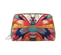 BREAUX Embroidery Colorful Butterfly Print Leather Portable Cosmetic Bag, Portable Cosmetic Clutch Bag, Leather Cosmetic Bag (Small), White, One Size, White, One Size