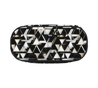 BREAUX Fashion Modern Black White Gold Triangle print 300D Oxford Cloth Pencil Case Pouch, Double-Headed Zipper Design, Cosmetics and Organizer