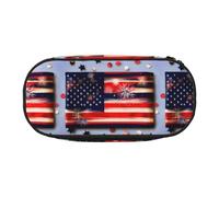 BREAUX Firework American Flag 4Th of Julys print 300D Oxford Cloth Pencil Case Pouch, Double-Headed Zipper Design, Cosmetics and Organizer
