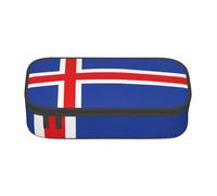 BREAUX Flag of Iceland print unisex pencil pouch, versatile stationery storage bag for office, travel or makeup, Black, One Size, Concise