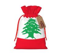 BREAUX Flag of Lebanon print Christmas bag, drawstring sack, with kraft paper label, lightweight and fashionable