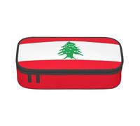 BREAUX Flag of Lebanon print unisex pencil pouch, versatile stationery storage bag for office, travel or makeup, Black, One Size, Concise