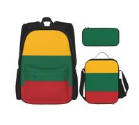 BREAUX Flag of Lithuania print Travel Backpack Set, backpack + storage box + lunch bag combination