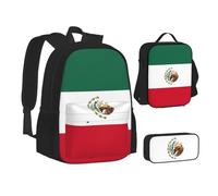 BREAUX Flag of Mexico print Travel Backpack Set, backpack + storage box + lunch bag combination