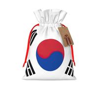 BREAUX Flag of Republic of Korea print Christmas bag, drawstring sack, with kraft paper label, lightweight and fashionable