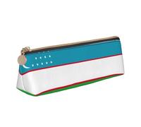 BREAUX Flag of the Republic of Uzbekistan print Triangle leather stationery storage bag, fit for travel and cosmetics storage