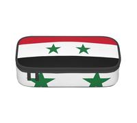 BREAUX Flag of the Syrian Arab Republic print unisex pencil pouch, versatile stationery storage bag for office, travel or makeup, Black, One Size, Concise