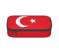 BREAUX Flag of Turkey print unisex pencil pouch, versatile stationery storage bag for office, travel or makeup, Black, One Size, Concise