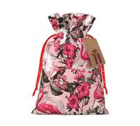 BREAUX Flamingo Floral Printed print Christmas bag, drawstring sack, with kraft paper label, lightweight and fashionable