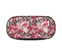 BREAUX Flamingo Floral Printed print Pencil case, makeup bag, sturdy storage bag, fit for office or travel essential accessories, Black, One Size, Portability