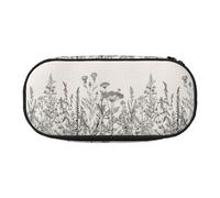 BREAUX Floral Herbs Botanical Engraving print Pencil case, makeup bag, sturdy storage bag, fit for office or travel essential accessories, Black, One Size, Portability