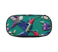 BREAUX Flower Hummingbirds Embroidery print 300D Oxford Cloth Pencil Case Pouch, Double-Headed Zipper Design, Cosmetics and Organizer