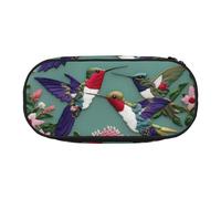 BREAUX Flower Hummingbirds Embroiderys print 300D Oxford Cloth Pencil Case Pouch, Double-Headed Zipper Design, Cosmetics and Organizer