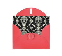 BREAUX Flowers Skull Ornamental Pattern Pearl veneer holiday greeting card, blank envelope, luxurious Christmas and New Year greeting card