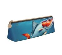 BREAUX flying fish in the ocean print Triangle leather stationery storage bag, fit for travel and cosmetics storage