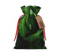 BREAUX Fresh banana leaves print Christmas bag, drawstring sack, with kraft paper label, lightweight and fashionable