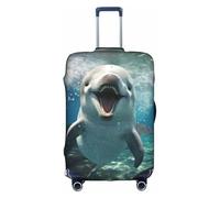 BREAUX Funny Animal Dolphin print Luggage Cover, Luggage Protective Cover, Trolley Travelling Case Protective Cover, White, L