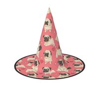 BREAUX Funny Cartoon Pug Puppy Dog print Halloween Witch and Wizard Hat Witch Costume for Theme Decoration Halloween Party