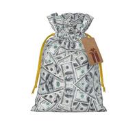 BREAUX Funny Dollar Money print Christmas bag, drawstring sack, with kraft paper label, lightweight and fashionable