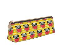 BREAUX Funny French Bullfighting Watermelon print Triangle leather stationery storage bag, fit for travel and cosmetics storage