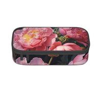 BREAUX Garden Peony Printed Stationery storage bag, large capacity compartment stationery bag, zip bag, Black, One Size, Print
