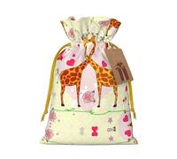 BREAUX Giraffe Heart Flower Butterfly print Christmas bag, drawstring sack, with kraft paper label, lightweight and fashionable
