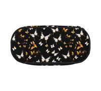 BREAUX Gold White Butterflies Black print 300D Oxford Cloth Pencil Case Pouch, Double-Headed Zipper Design, Cosmetics and Organizer