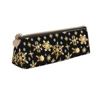 BREAUX Golden Christmas Snowflakes print Triangle leather stationery storage bag, fit for travel and cosmetics storage