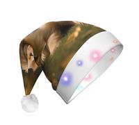 BREAUX Golden Retriever Dogs Puppies Pets Print Flannel Santa Hats, Unisex Christmas Santa Hat with LED Lights, Plush Cap