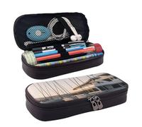 BREAUX Golf Yacht Club Print Leather Flap Cosmetic Case, Cosmetic Bag, Zipper Storage Bag, Leather Flap Stationery Bag, Black, Black, One Size