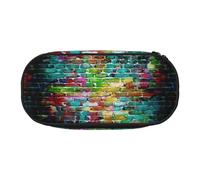 BREAUX Graffiti Colorful Brick print 300D Oxford Cloth Pencil Case Pouch, Double-Headed Zipper Design, Cosmetics and Organizer