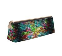 BREAUX Graffiti Colorful Brick print Triangle leather stationery storage bag, fit for travel and cosmetics storage