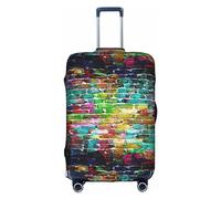 BREAUX Graffiti Colorful Brick print Trolley suitcase protective cover, high elasticity fabric, trolley suitcase cover, White, M