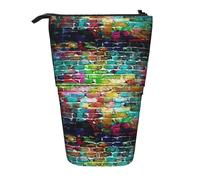 BREAUX Graffiti Colorful Brick print Vertical retractable pencil case, fashionable wallet, multifunctional storage bag