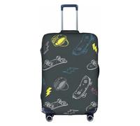 BREAUX Graffiti Skateboard print Trolley suitcase protective cover, high elasticity fabric, trolley suitcase cover, White, M