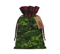 BREAUX Green Army Digital Camouflage print present bag, Wedding present bag, colour blocked linen drawstring tote bag