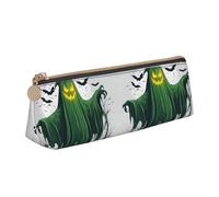 BREAUX Green Ghost Horror Halloween Pumpkin print Triangle leather stationery storage bag, fit for travel and cosmetics storage