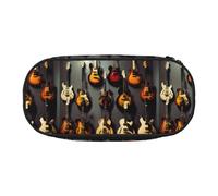 BREAUX Guitar Collection print 300D Oxford Cloth Pencil Case Pouch, Double-Headed Zipper Design, Cosmetics and Organizer